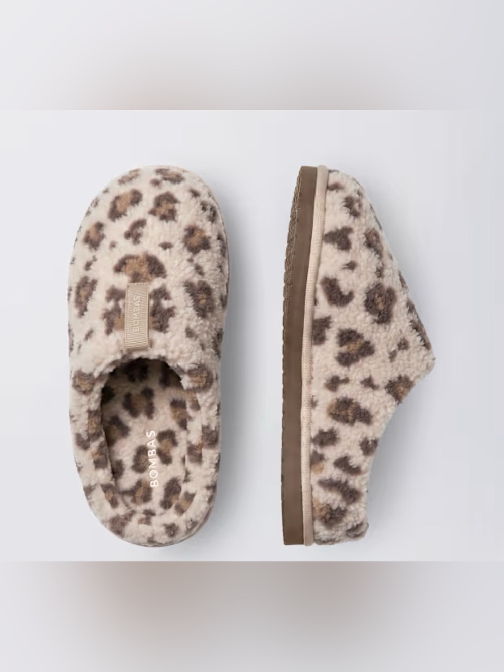 Bombas Women's Plush Sunday Slipper- Color: Feather Beige Leopard -